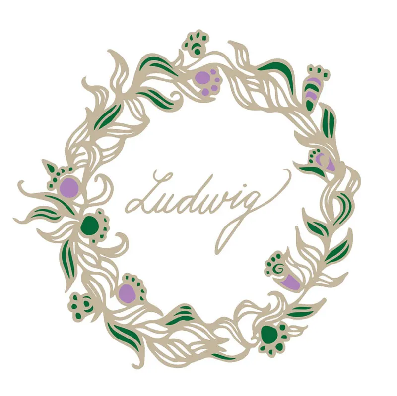 Logo Květiny a Dekorace Ludwig – věneček s nápisem Ludwig